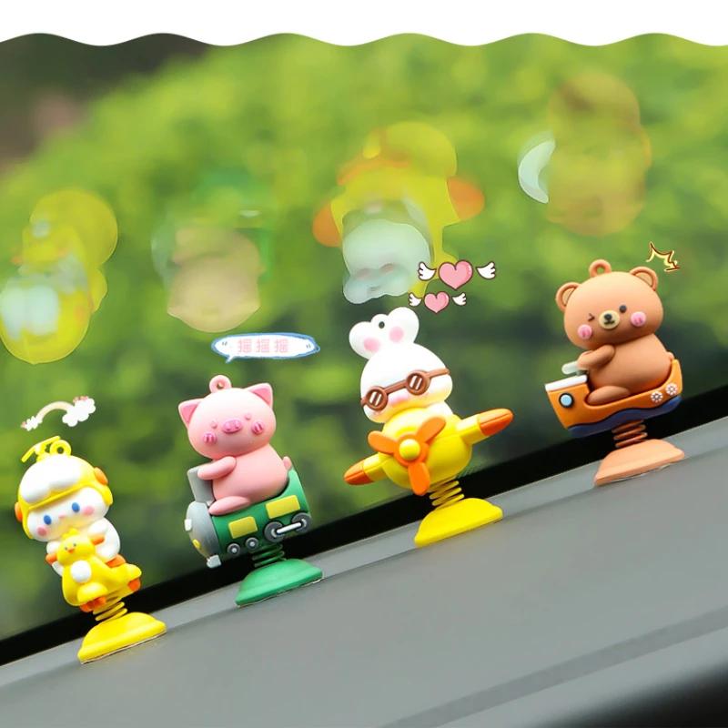 Anime Cute Animal Shaking Head Spring Toys Car Panel Dashboard Decoration PVC Car Ornament Doll Auto Interior Access